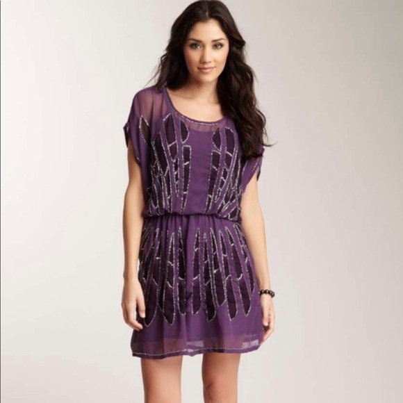 Romeo & Juliet Couture Dresses & Skirts - Romeo & Juliet Couture Puple Beaded Sheer Dress